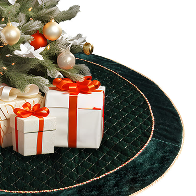 Green Velvet Quilted Christmas Tree Skirt - image 3
