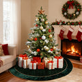 Green Velvet Quilted Christmas Tree Skirt - Green - image 0
