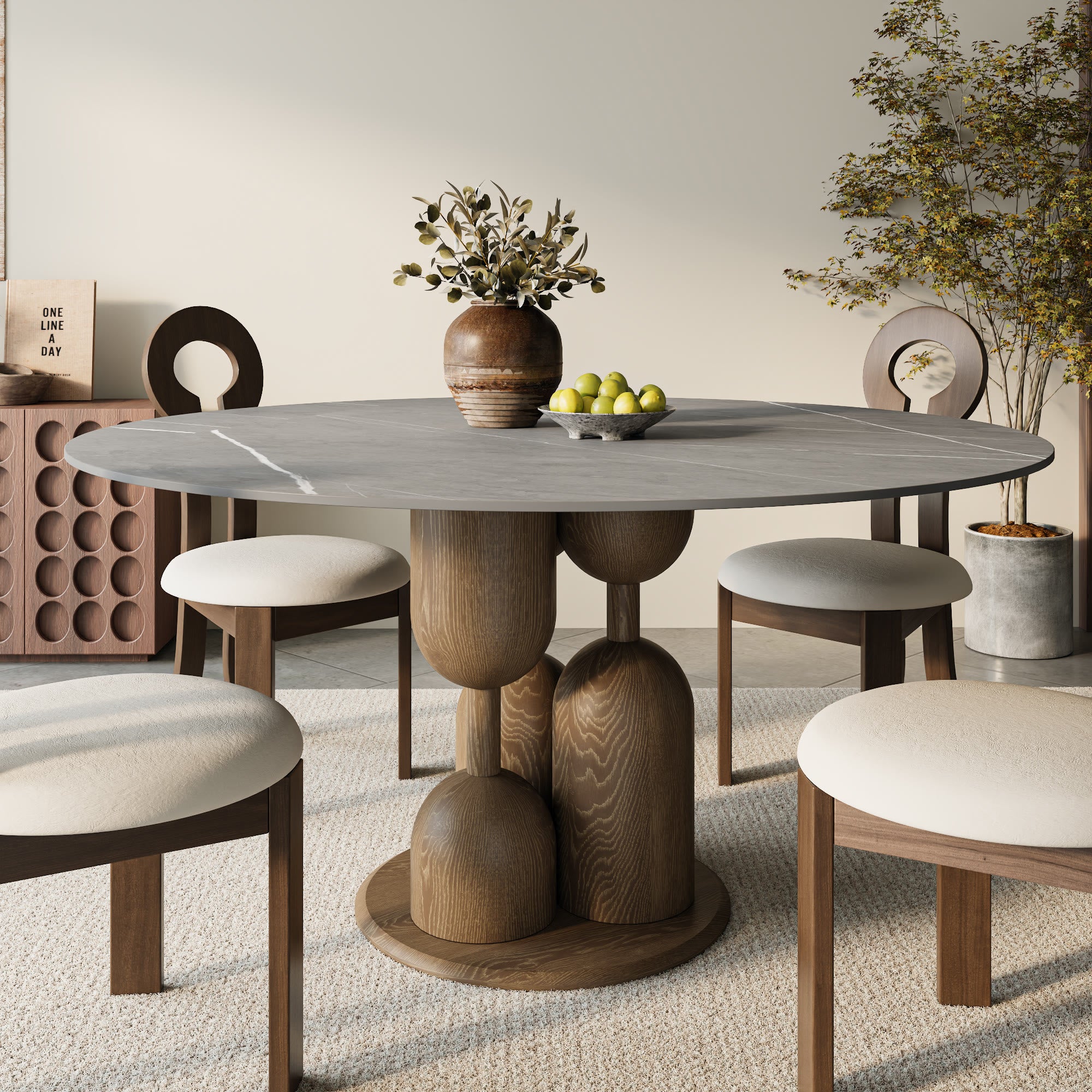 Goblet-shaped Base Round Kitchen Table For 4/6/8 - Light Gray - 59" Table - image 0