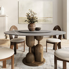 Goblet-shaped Base Round Kitchen Table For 4/6/8 - Light Gray - 59" Table With Lazy Susan - image 3