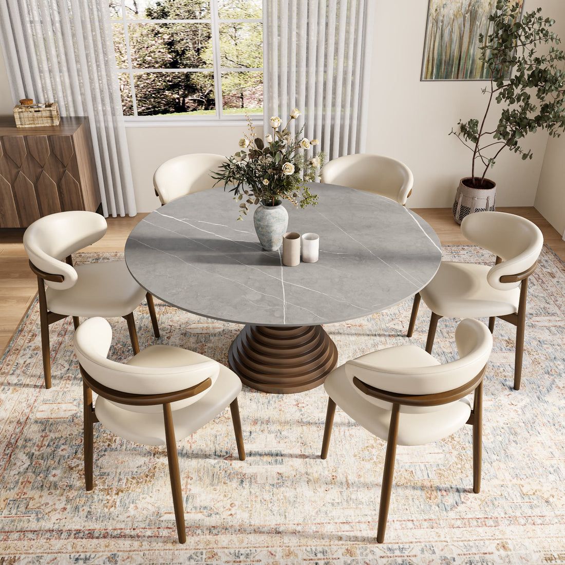 Multi-layered Hourglass-shaped Base Dining Table For 4-8 Seats - image 7