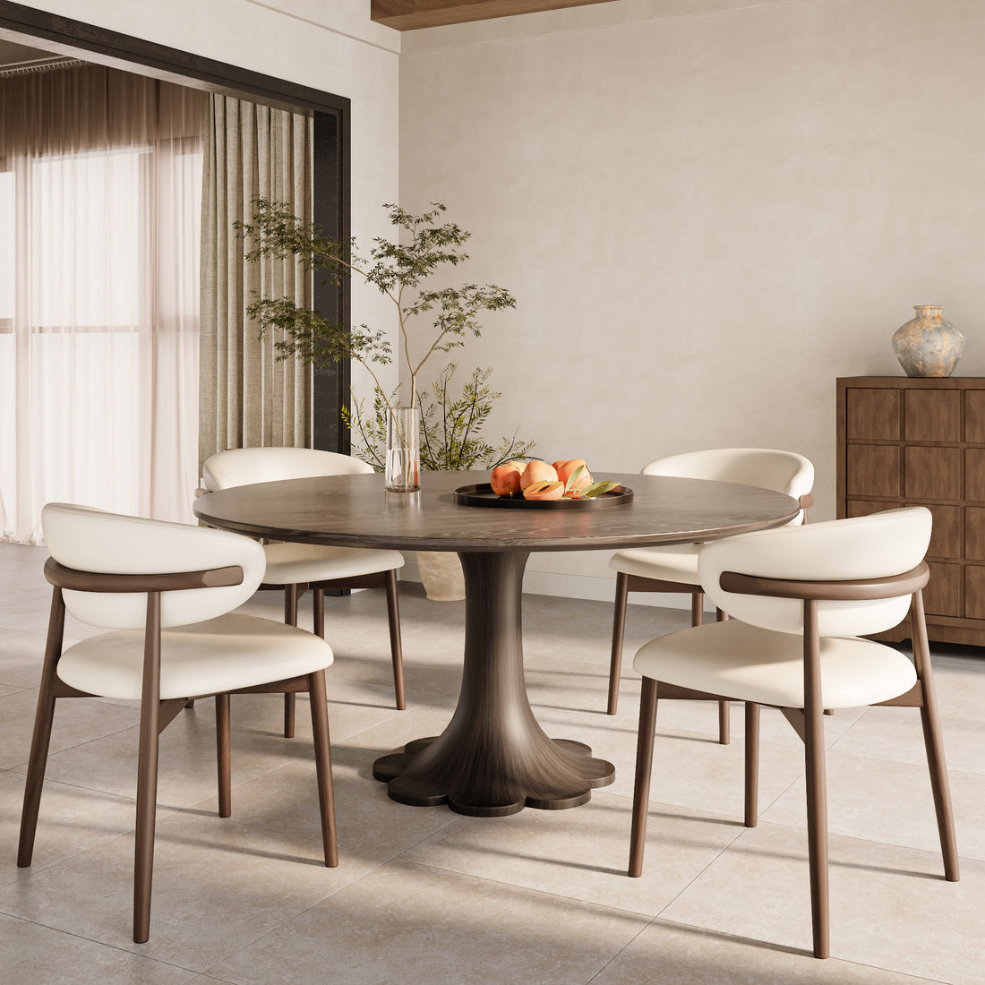 Dark Walnut-colored Floral-shape Dining Table For 4-8 Seats - image 1