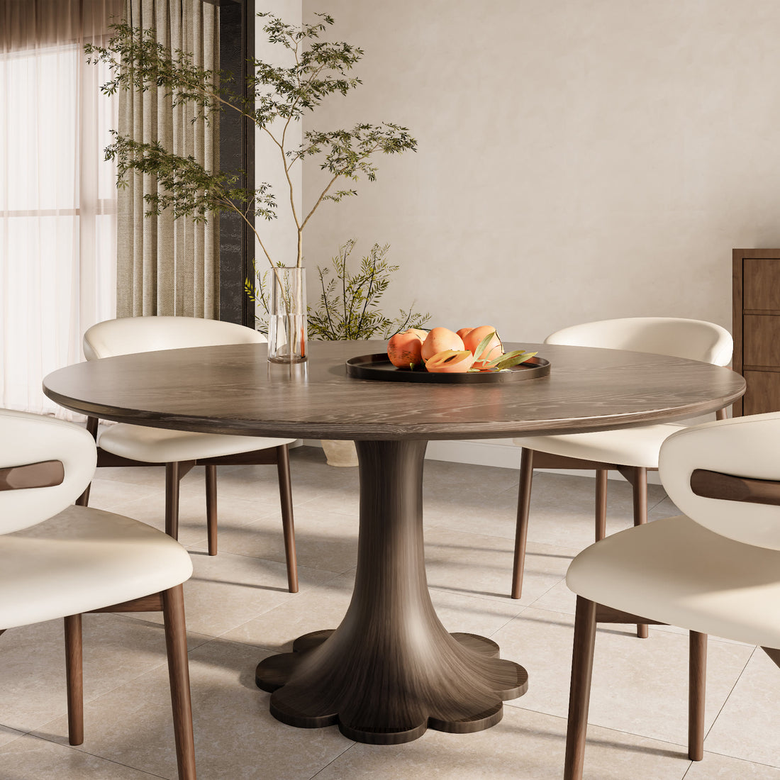 Dark Walnut-colored Floral-shape Dining Table For 4-8 Seats - Dark Walnut - 59" Table - image 0