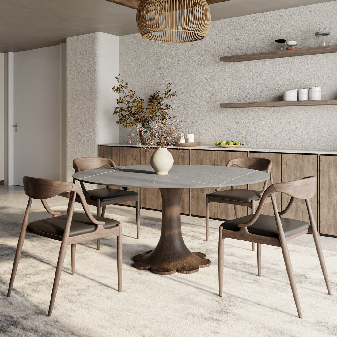 Dark Walnut-colored Floral-shape Dining Table For 4-8 Seats - image 5