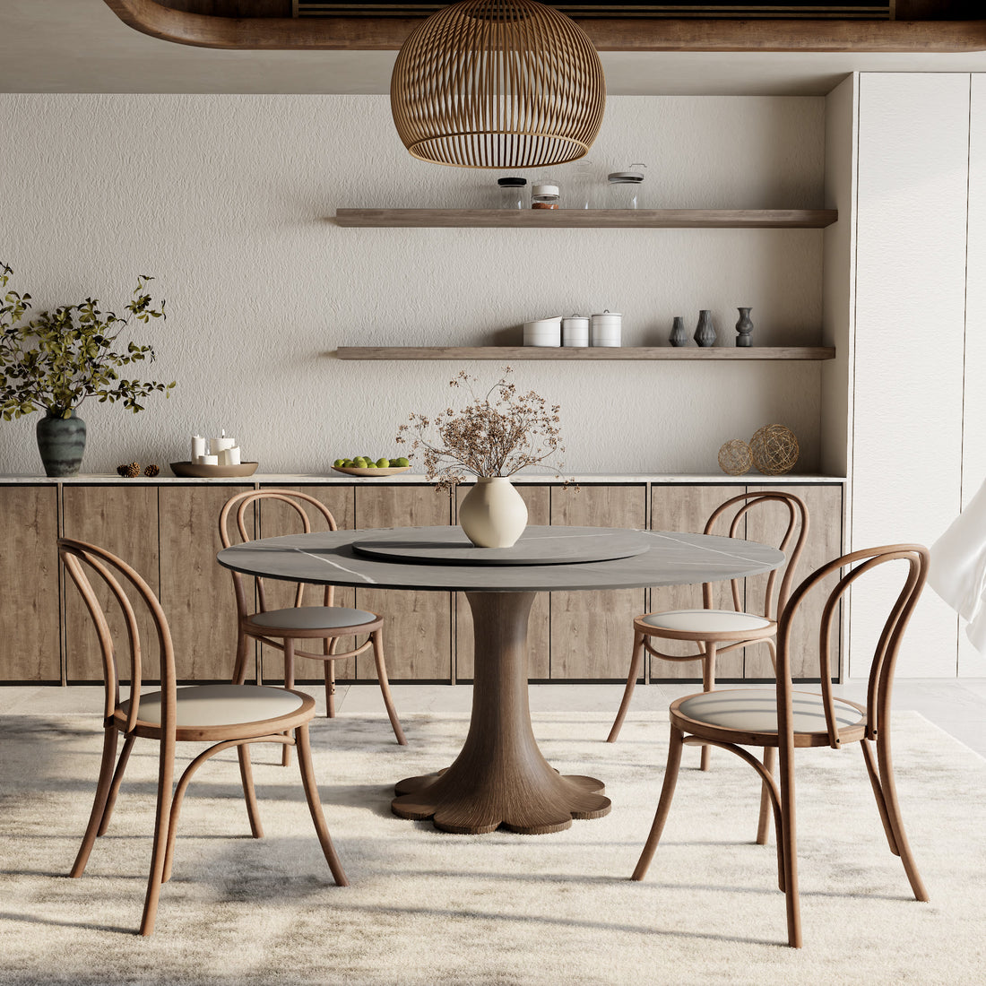 Dark Walnut-colored Floral-shape Dining Table For 4-8 Seats - image 8