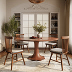 Liora Farmhouse-Style Red Walnut Floral-shape Solid Wood Pedestal Round Dining Table  - image 24