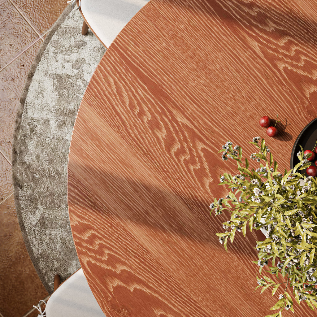 Liora Farmhouse-Style Red Walnut Floral-shape Solid Wood Pedestal Round Dining Table  - image 29