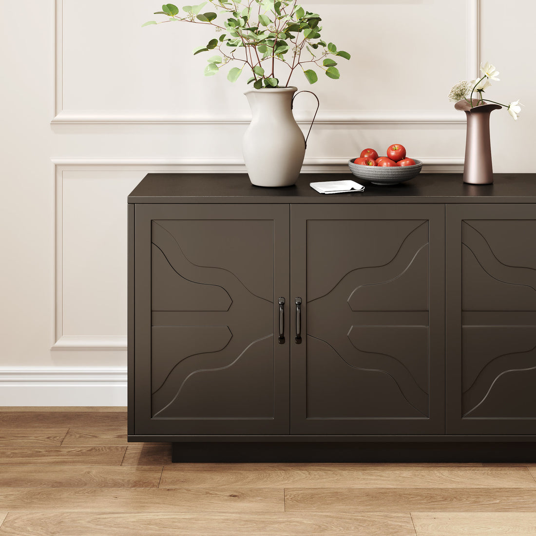 Iffhome Classic Black Buffet Cabinet With Wine Glass Rack - image 8