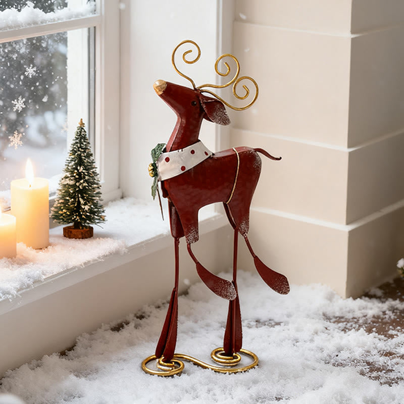 Vintage Red Reindeer Metal Ornament - Red - image 0