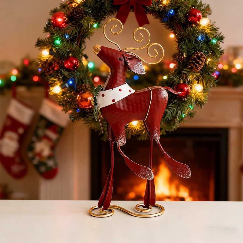 Vintage Red Reindeer Metal Ornament - image 1