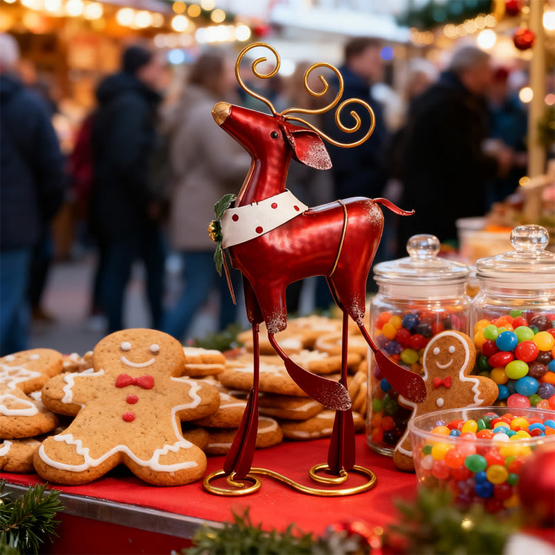 Vintage Red Reindeer Metal Ornament - image 3