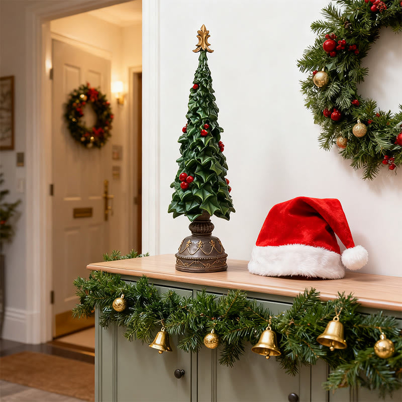 Vintage Christmas Tree Ornament With Aged Copper Base - Green - image 0