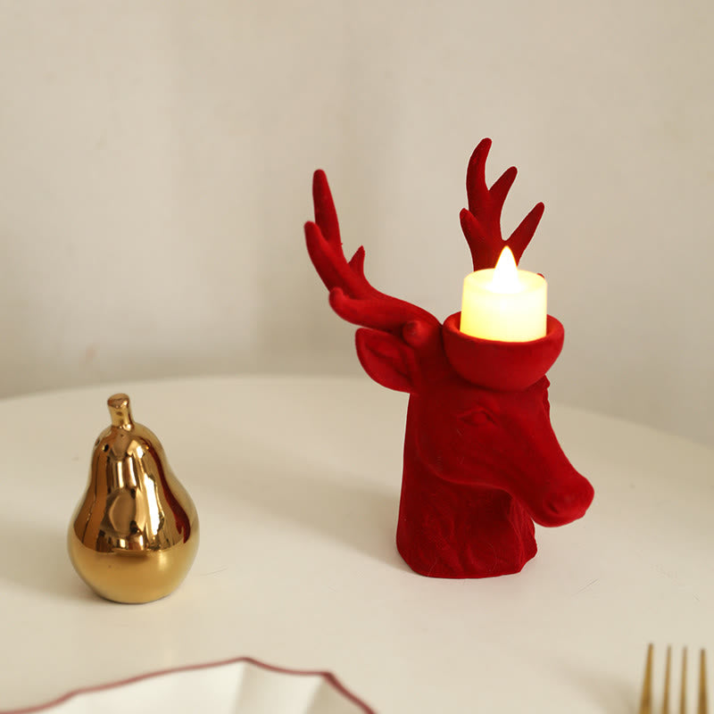 Flocking Deer Head Decorative Candlestick  Ornament - image 1
