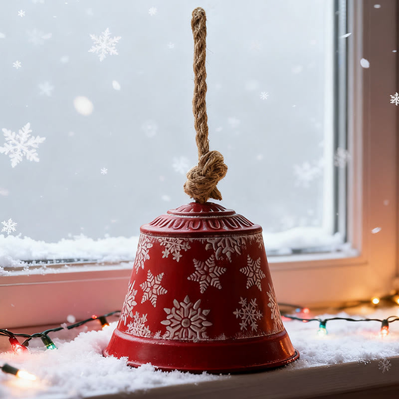 Red Snowflake Bell Decorative Ornament - image 1