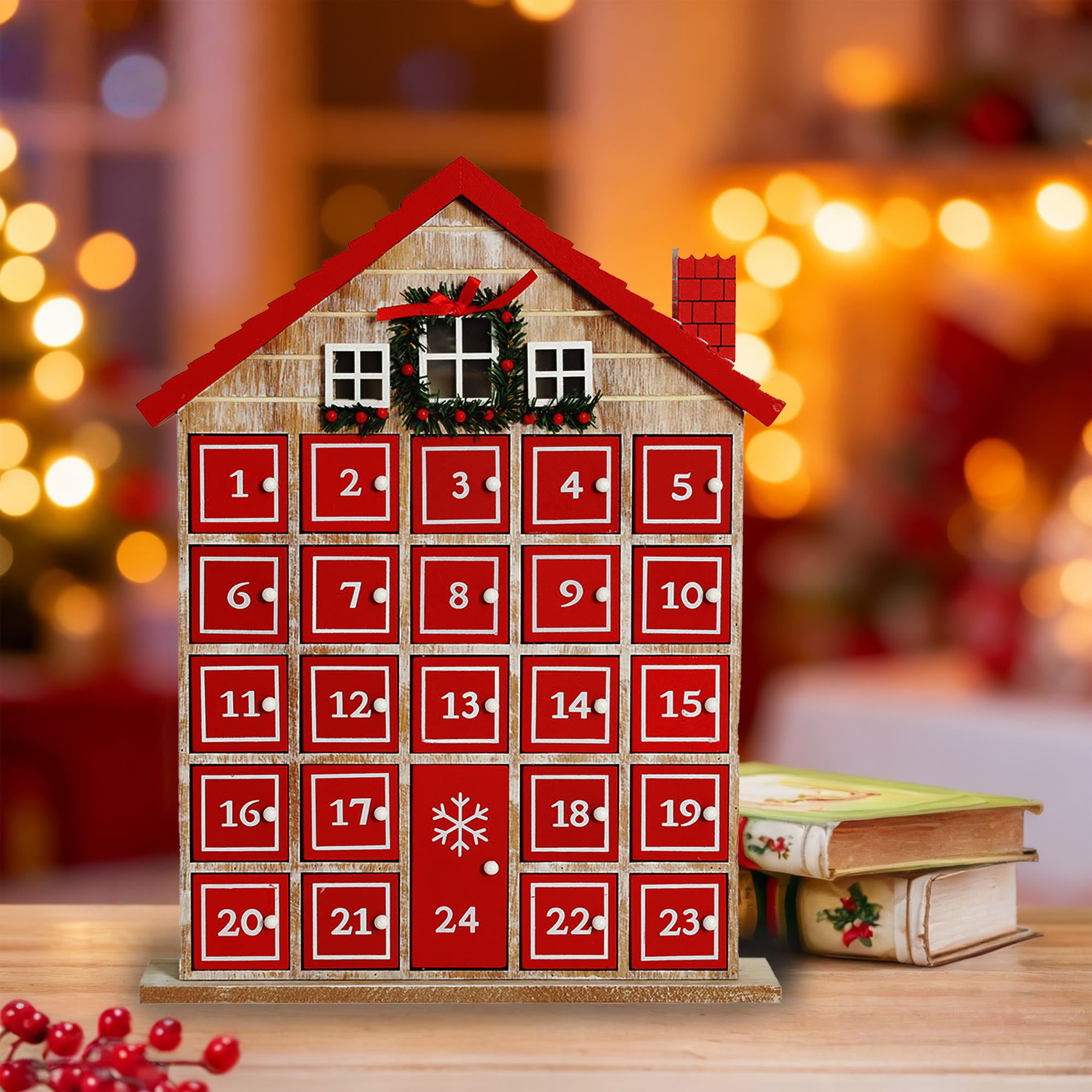 Christmas-themed 3d Cottage Advent Calendar Ornament - Red - image 0