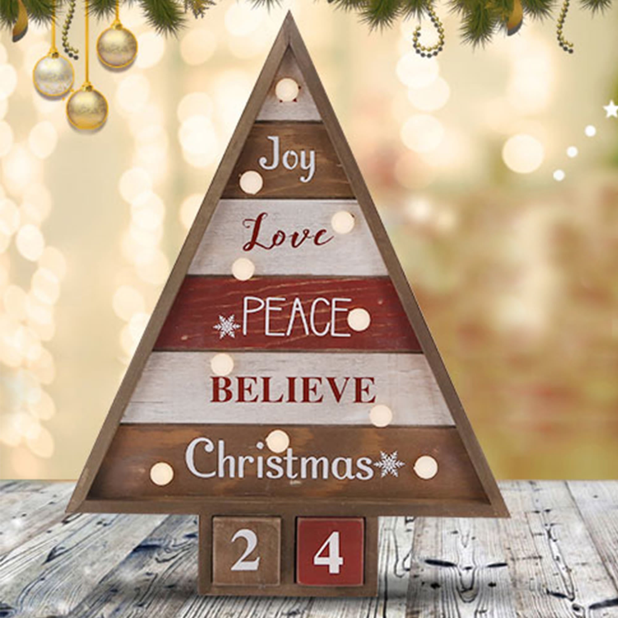 Christmas Wooden Tree Calendar Ornament With Lights - image 3