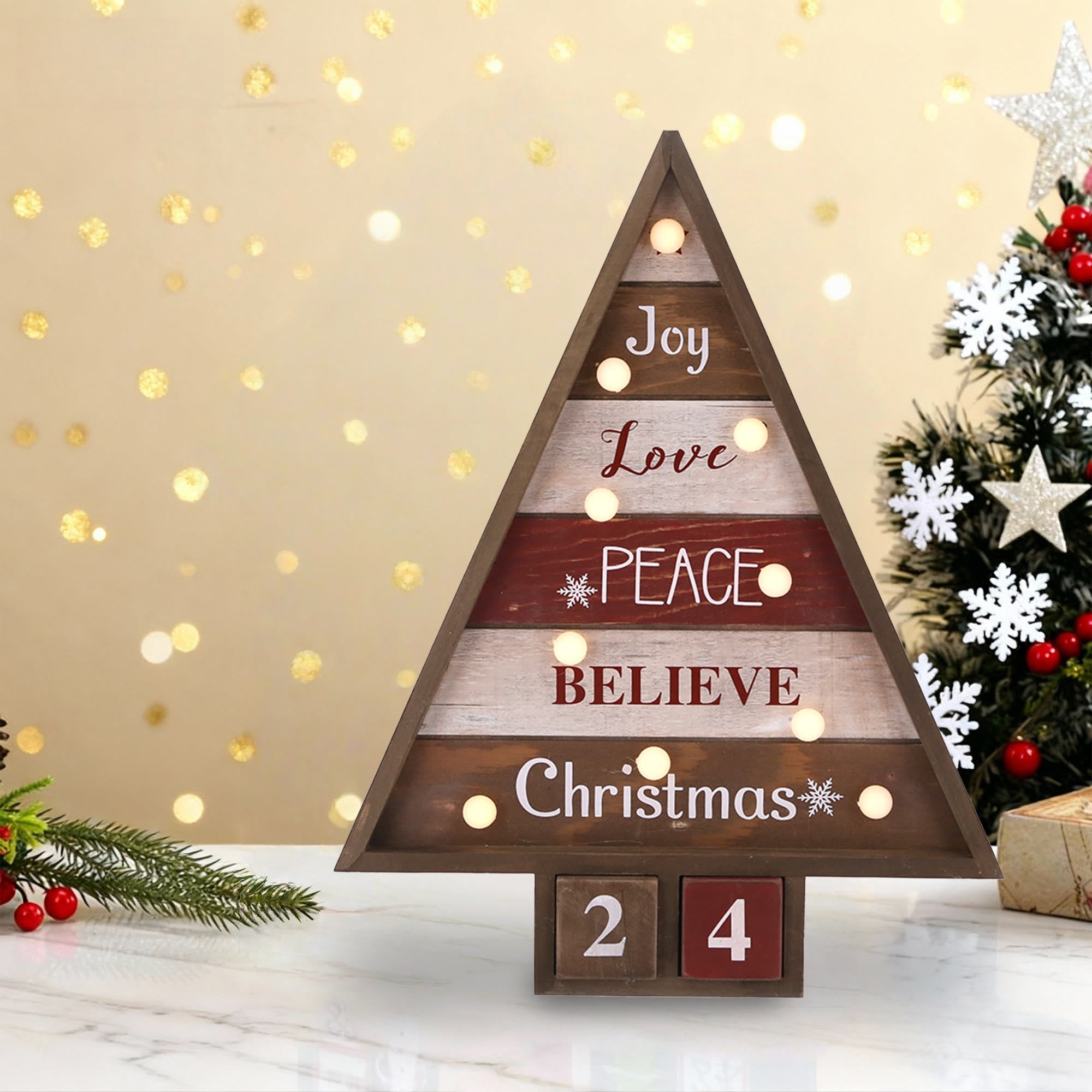 Christmas Wooden Tree Calendar Ornament With Lights - image 1