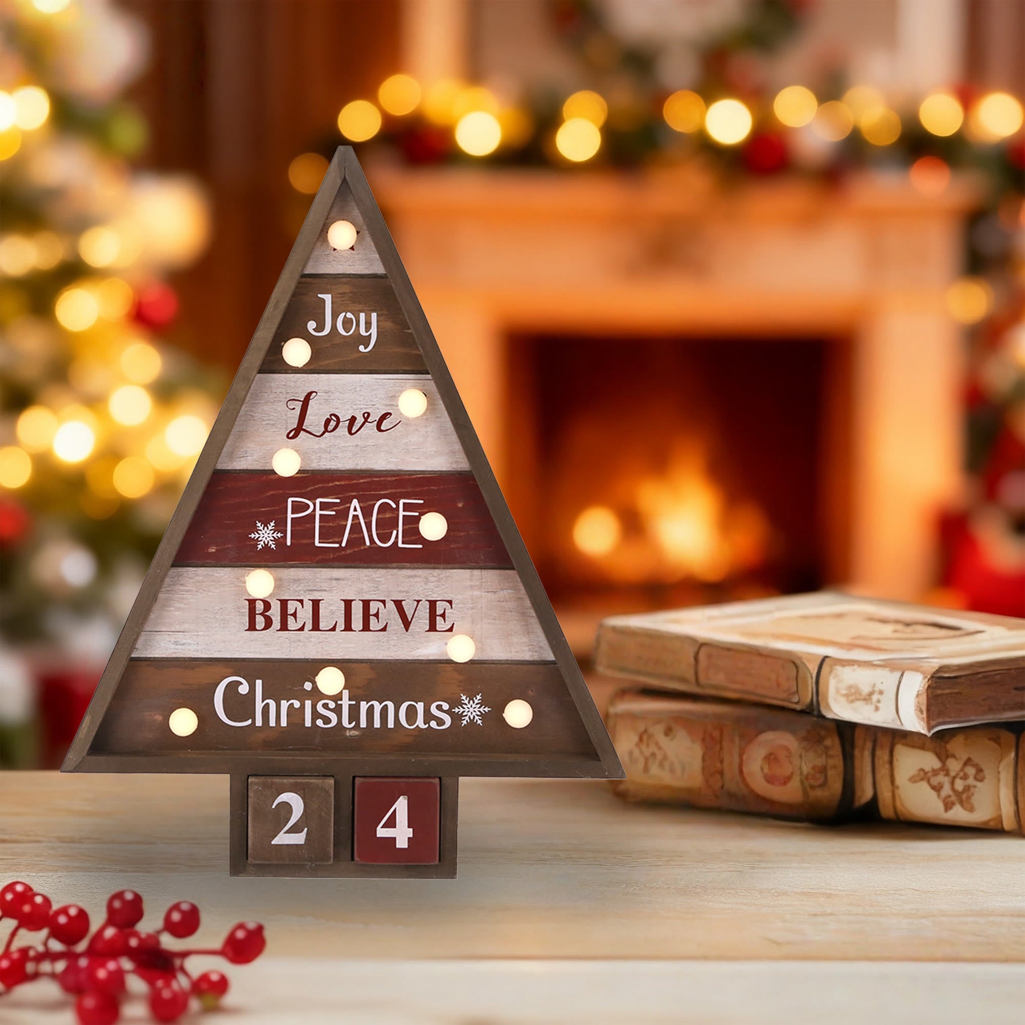 Christmas Wooden Tree Calendar Ornament With Lights - image 2