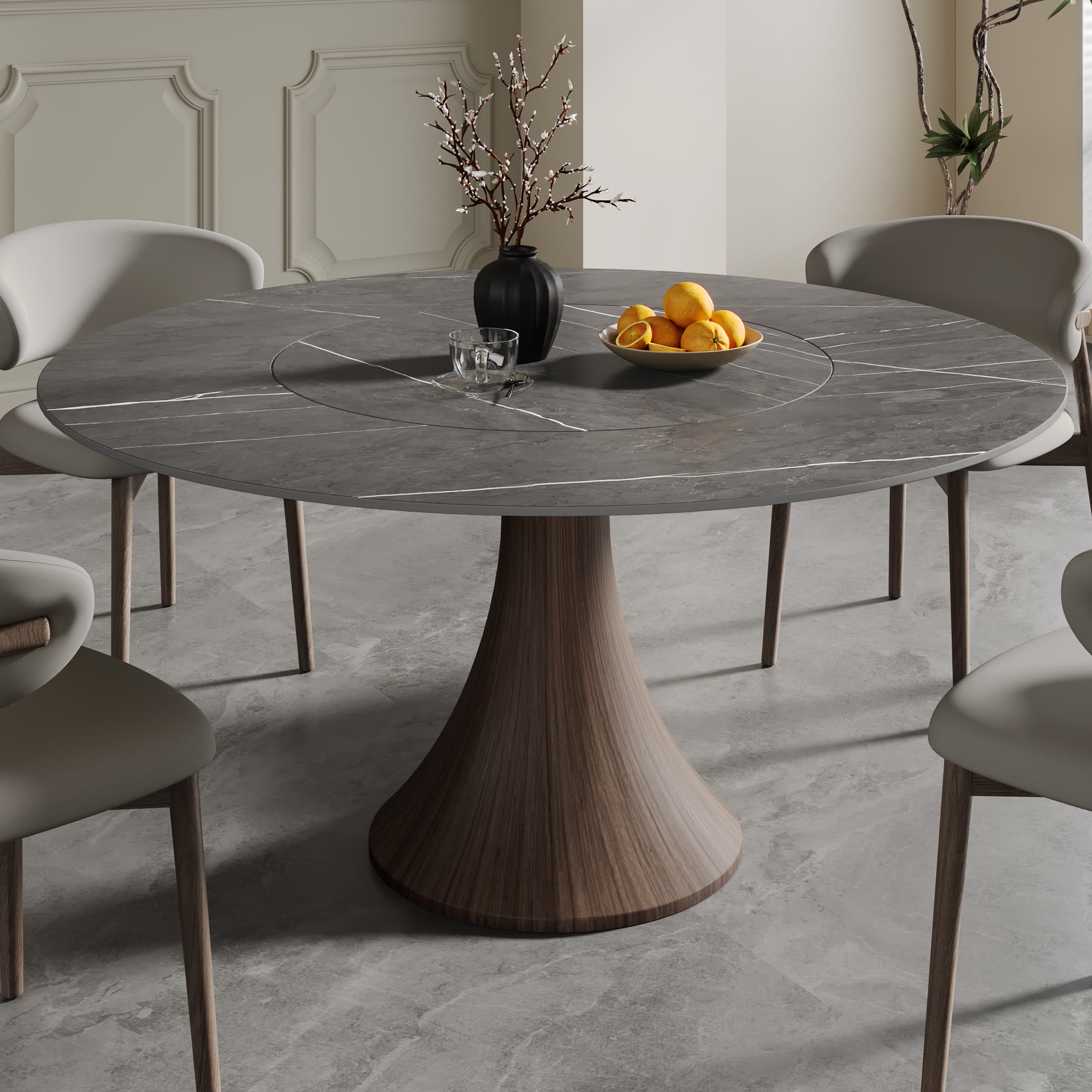 Built-in Lazy Susan Dining Table With Wood Base - image 2