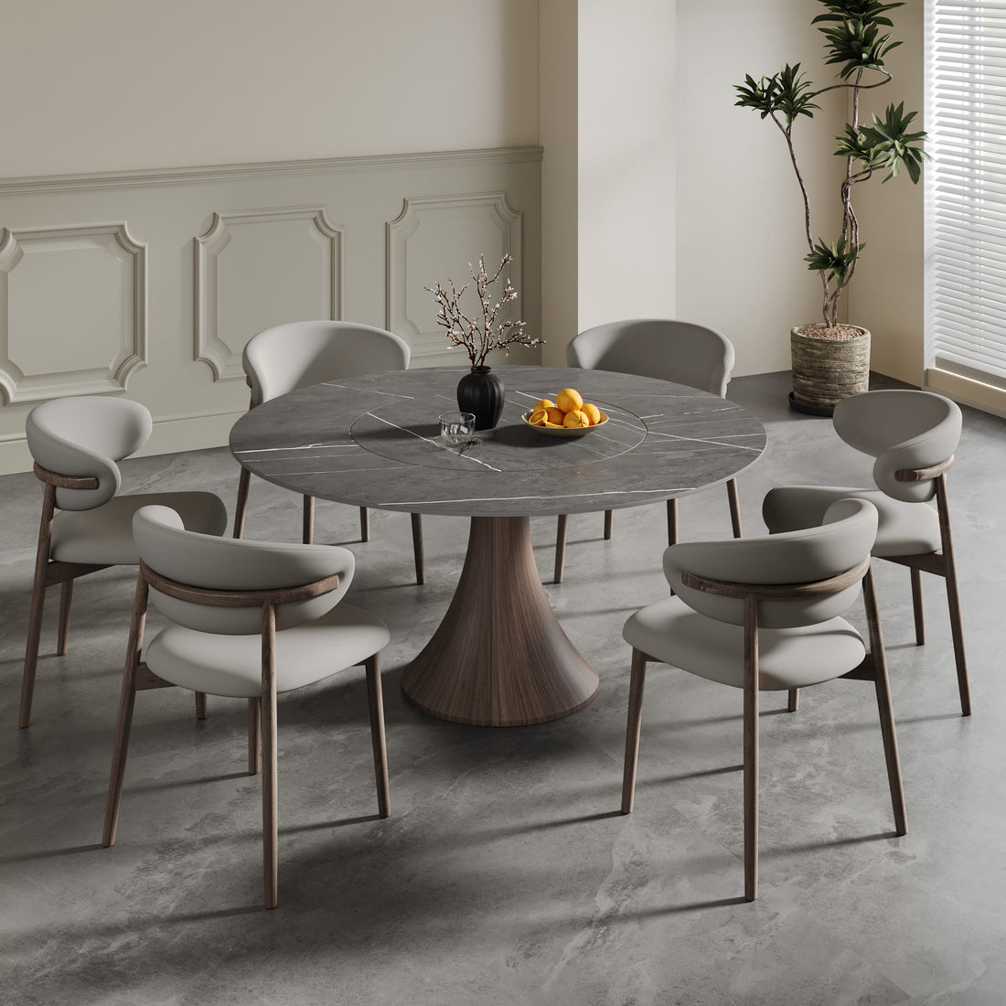 Built-in Lazy Susan Dining Table With Wood Base - 59" Light Grey - image 0