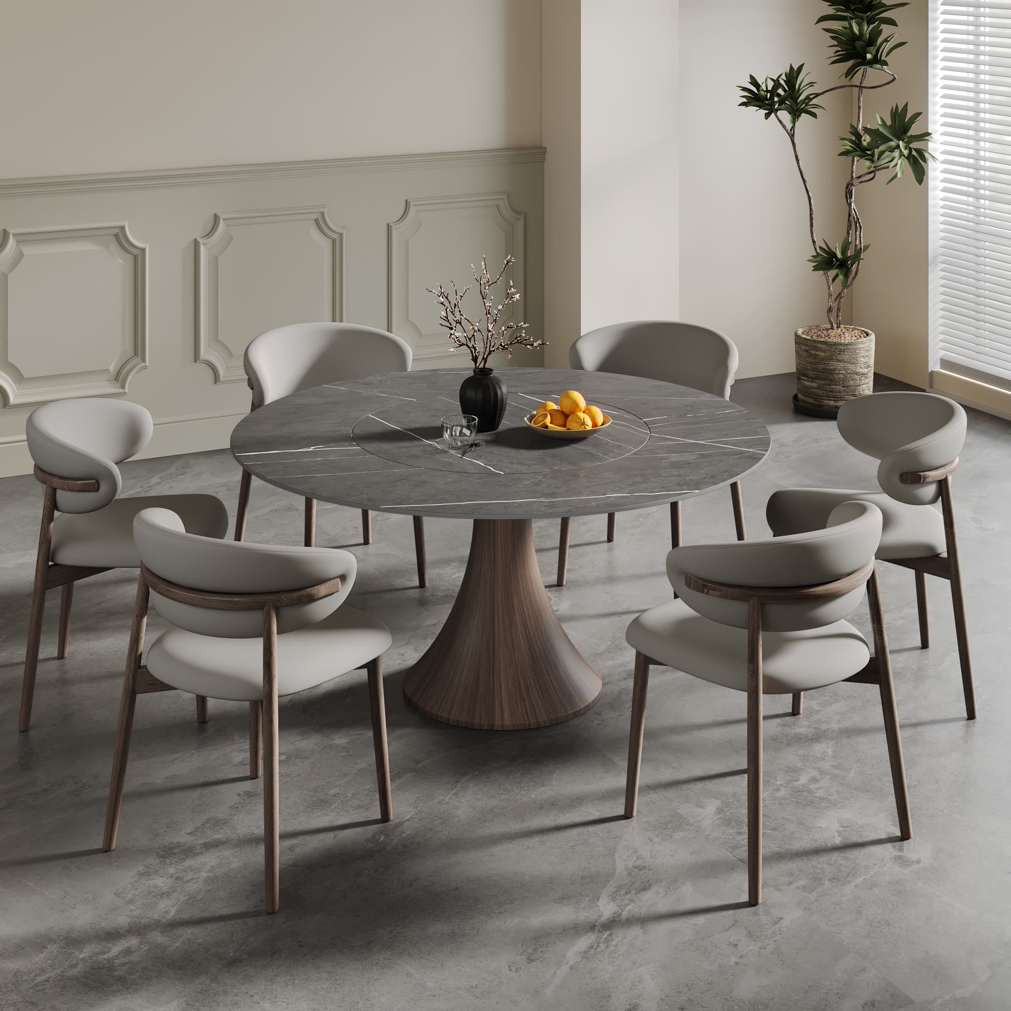 Built-in Lazy Susan Dining Table With Wood Base - 59" Light Grey - image 0