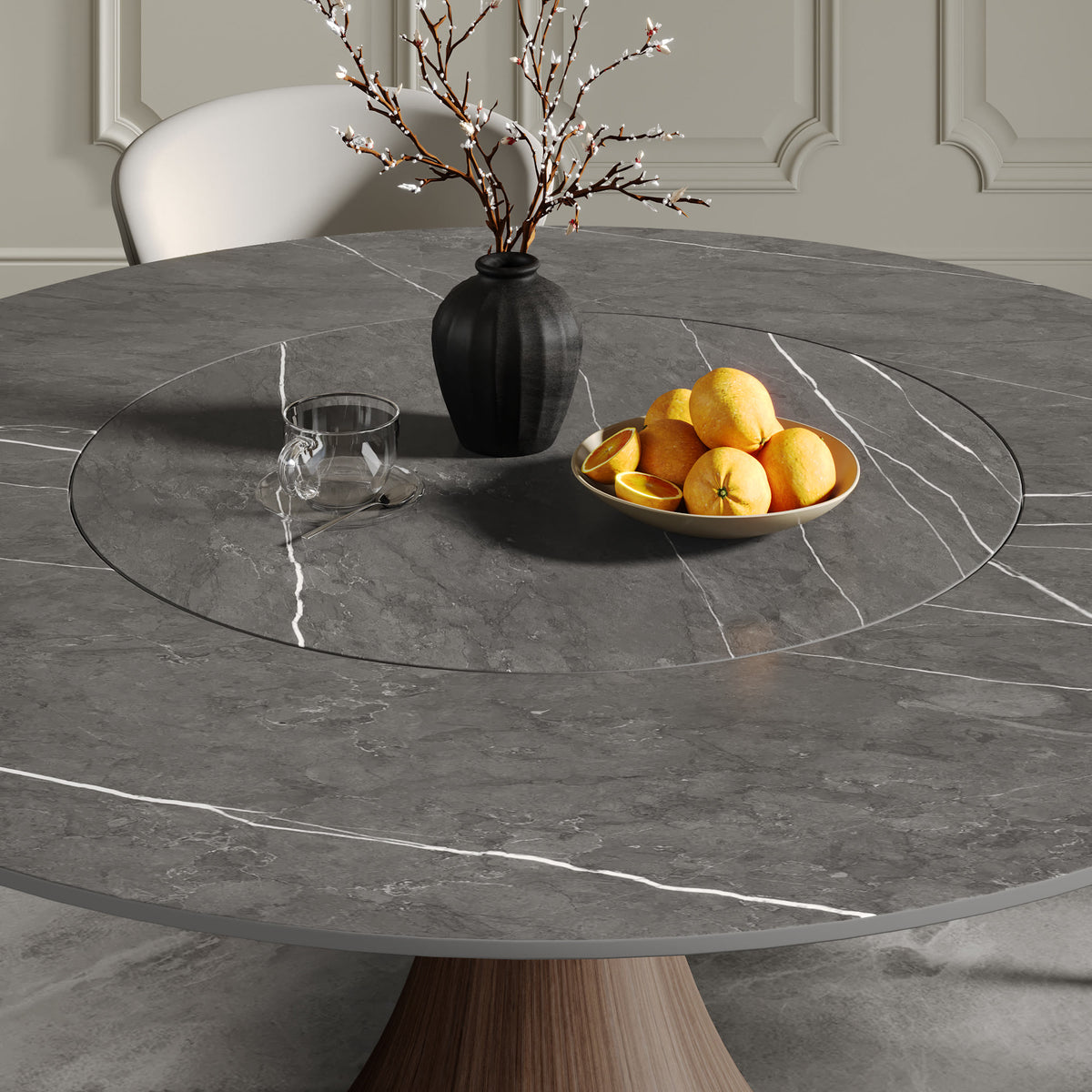 Built-in Lazy Susan Dining Table With Wood Base - image 4
