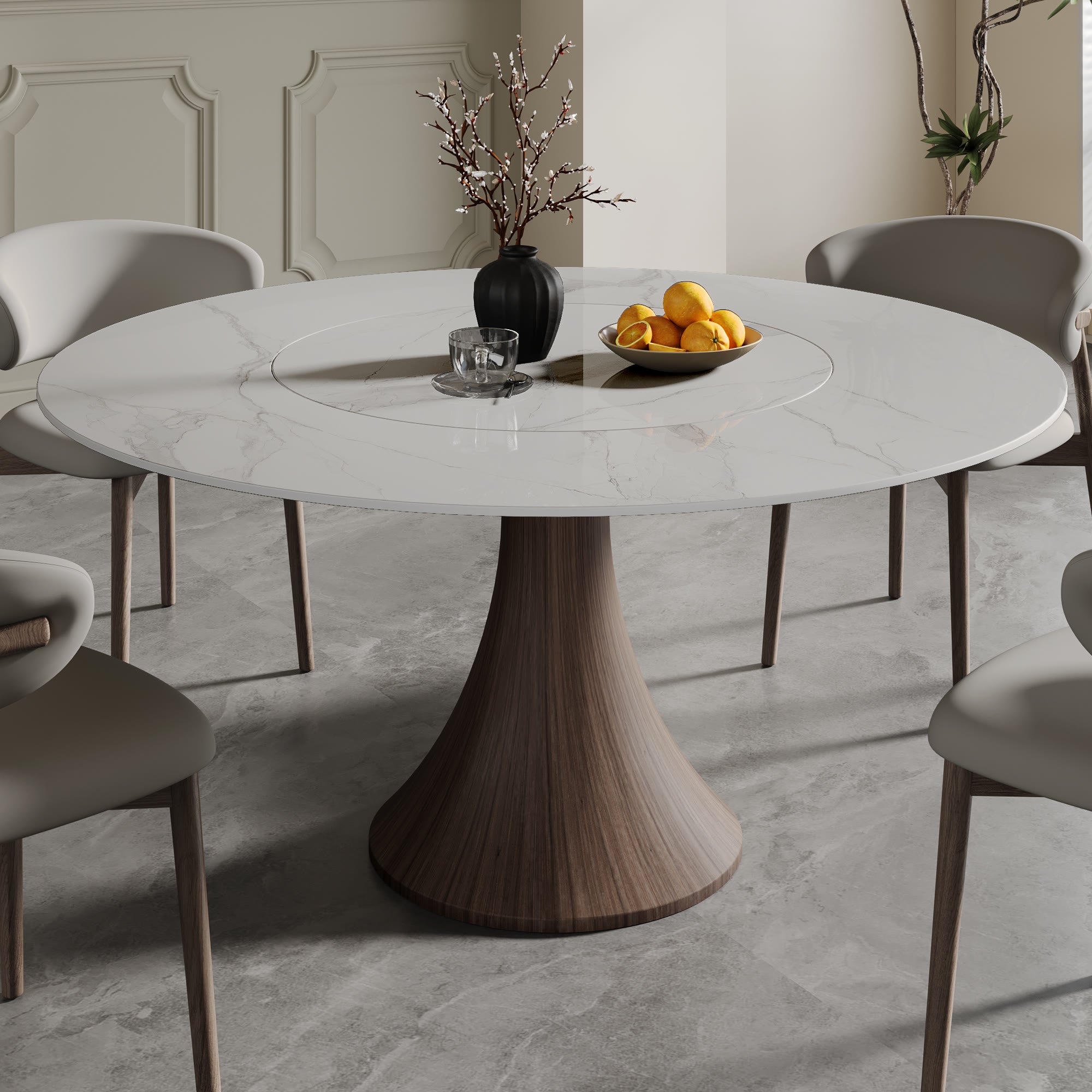 Built-in Lazy Susan Dining Table With Wood Base - image 12