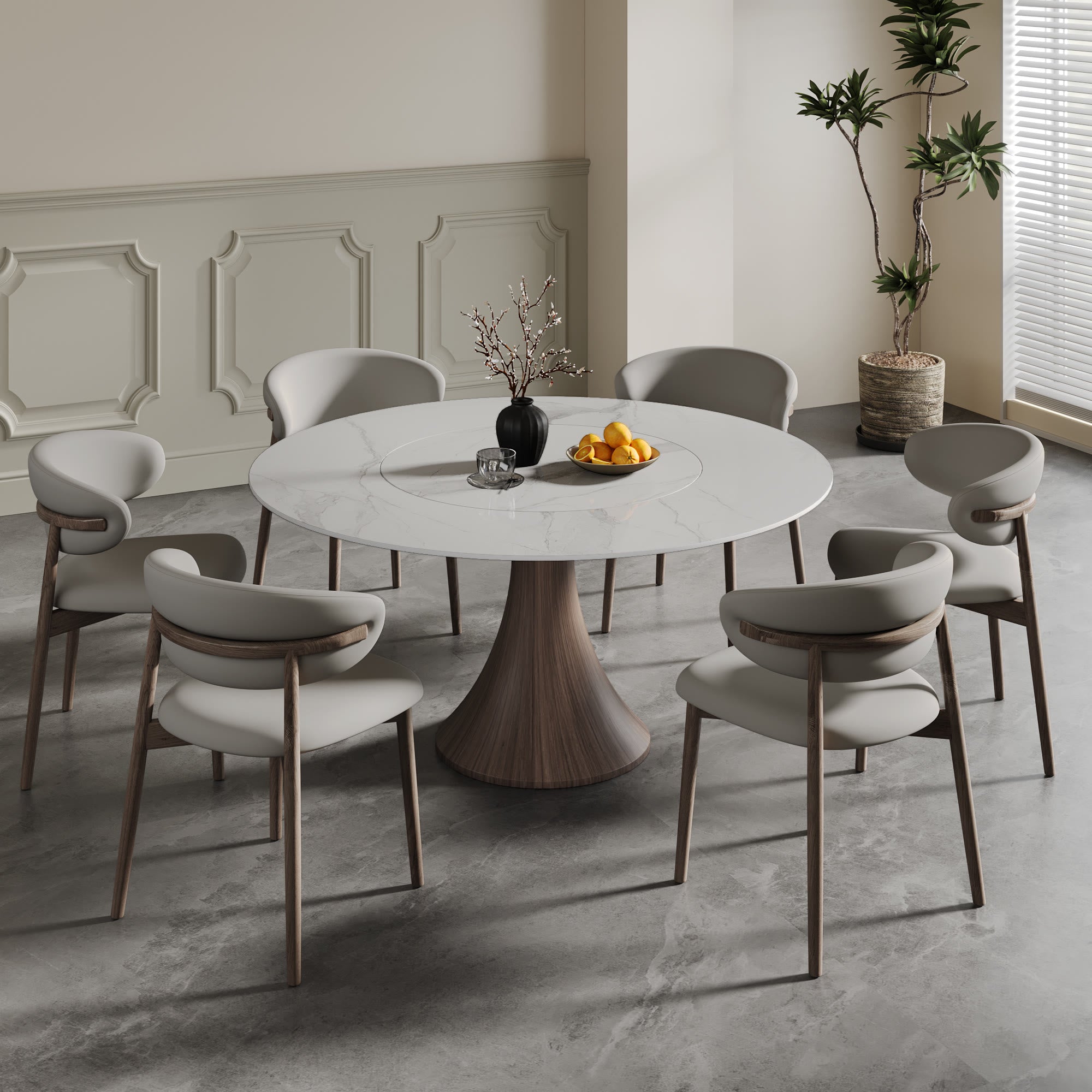 Built-in Lazy Susan Dining Table With Wood Base - 59" Snow White - image 11