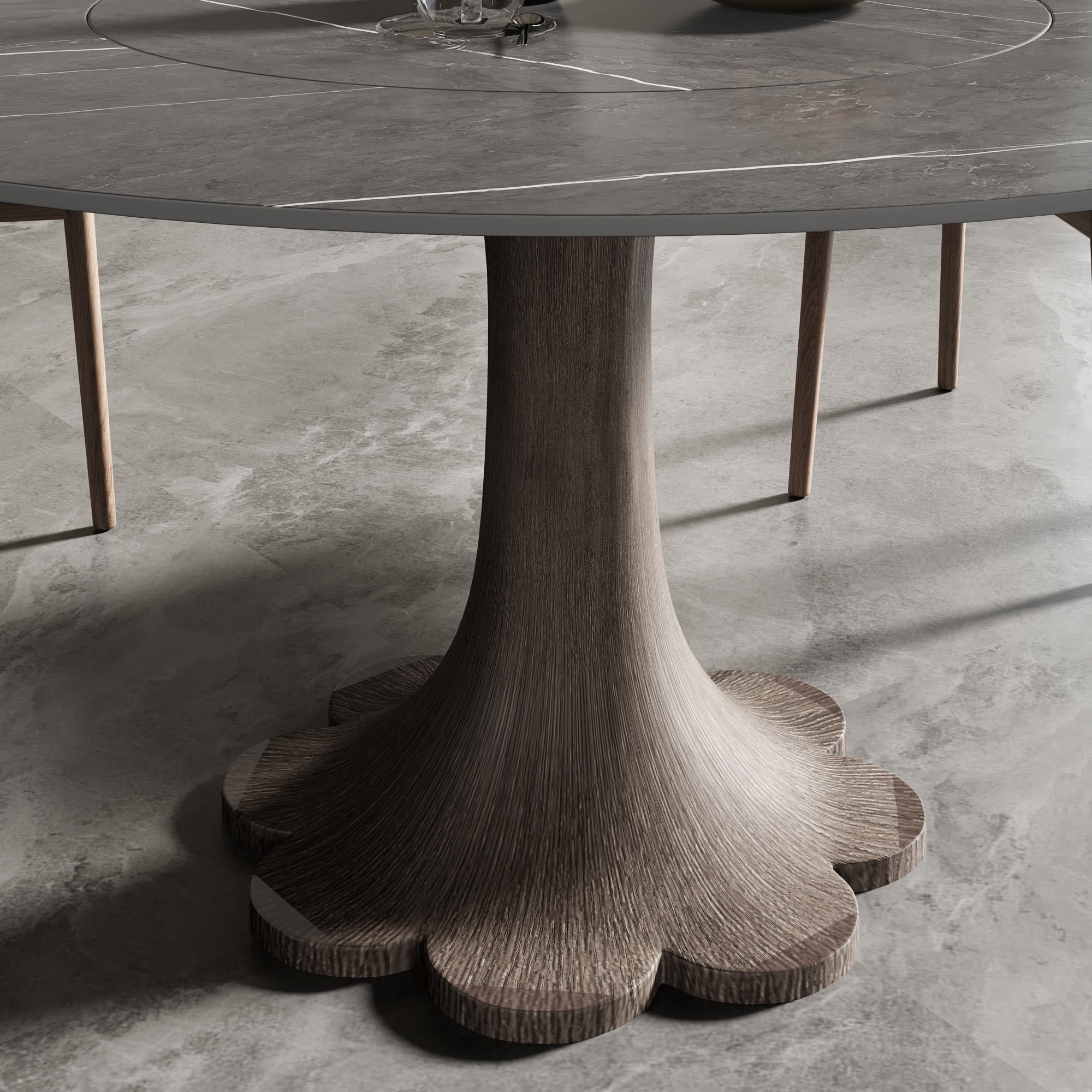 Flower-shaped Base Dining Table With Built-in Lazy Susan - image 2
