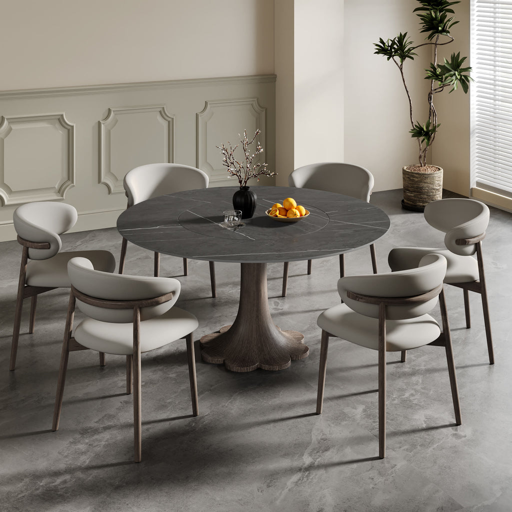 Flower-shaped Base Dining Table With Built-in Lazy Susan - 59" Dark Grey - image 6