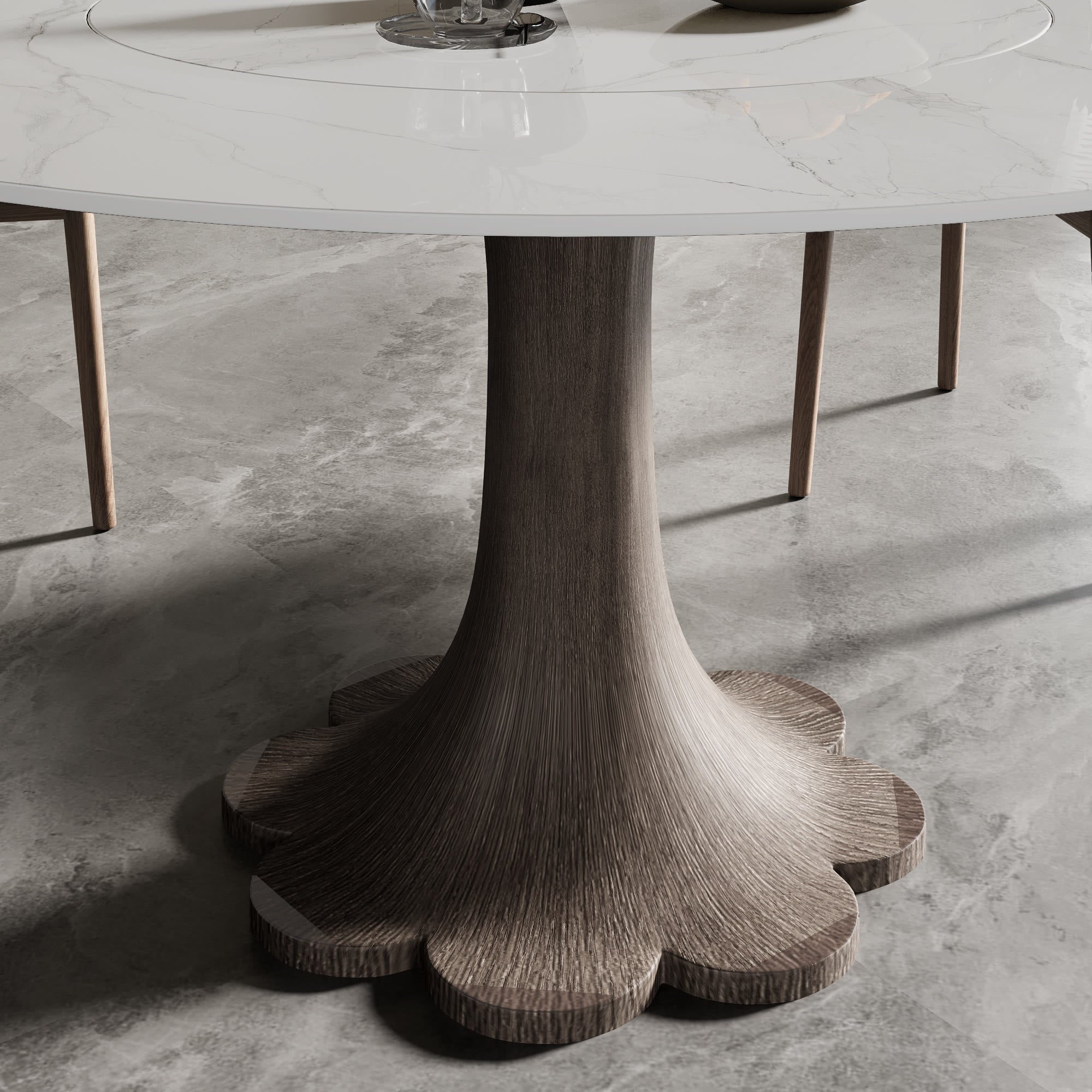 Flower-shaped Base Dining Table With Built-in Lazy Susan - image 12