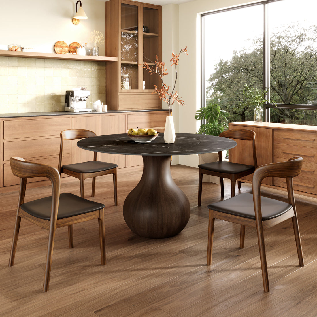 Hourglass-shaped Base Dining Table With Built-in Lazy Susan - 59" Dark Grey - image 7