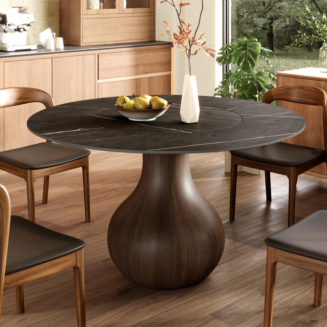 Hourglass-shaped Base Dining Table With Built-in Lazy Susan - image 9