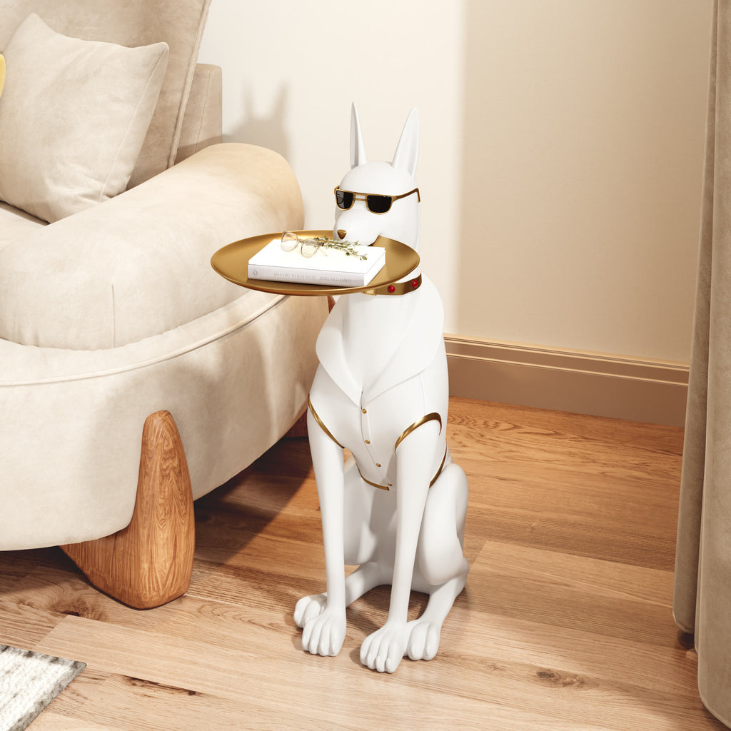 Dachshund-shaped Side Table With Gold Sunglasses - Beige+Golden - image 0