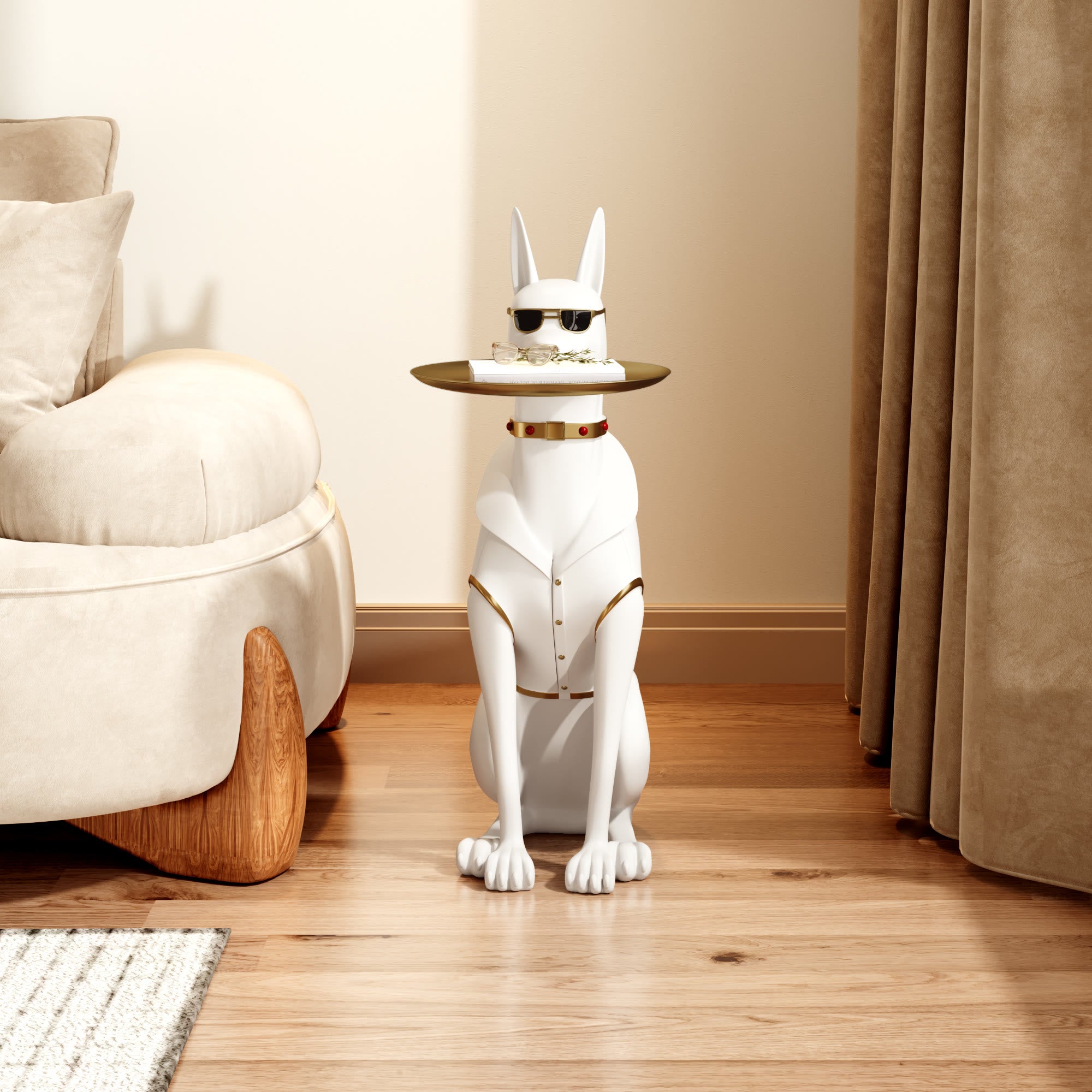 Dachshund-shaped Side Table With Gold Sunglasses - image 1