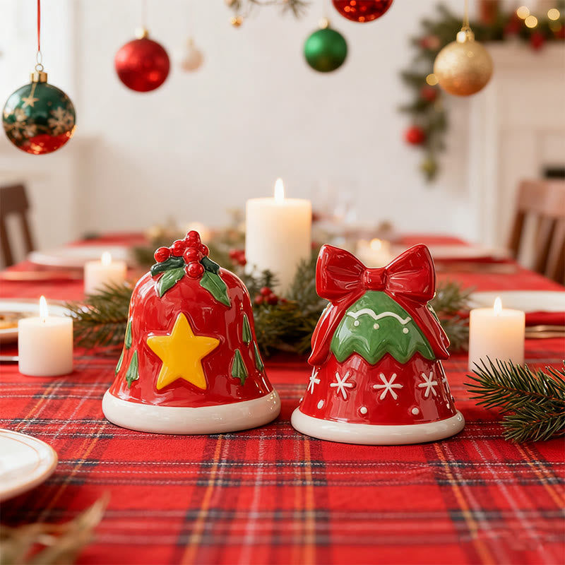 Red Bell-shaped Christmas Candle Holder - bowknot - image 0