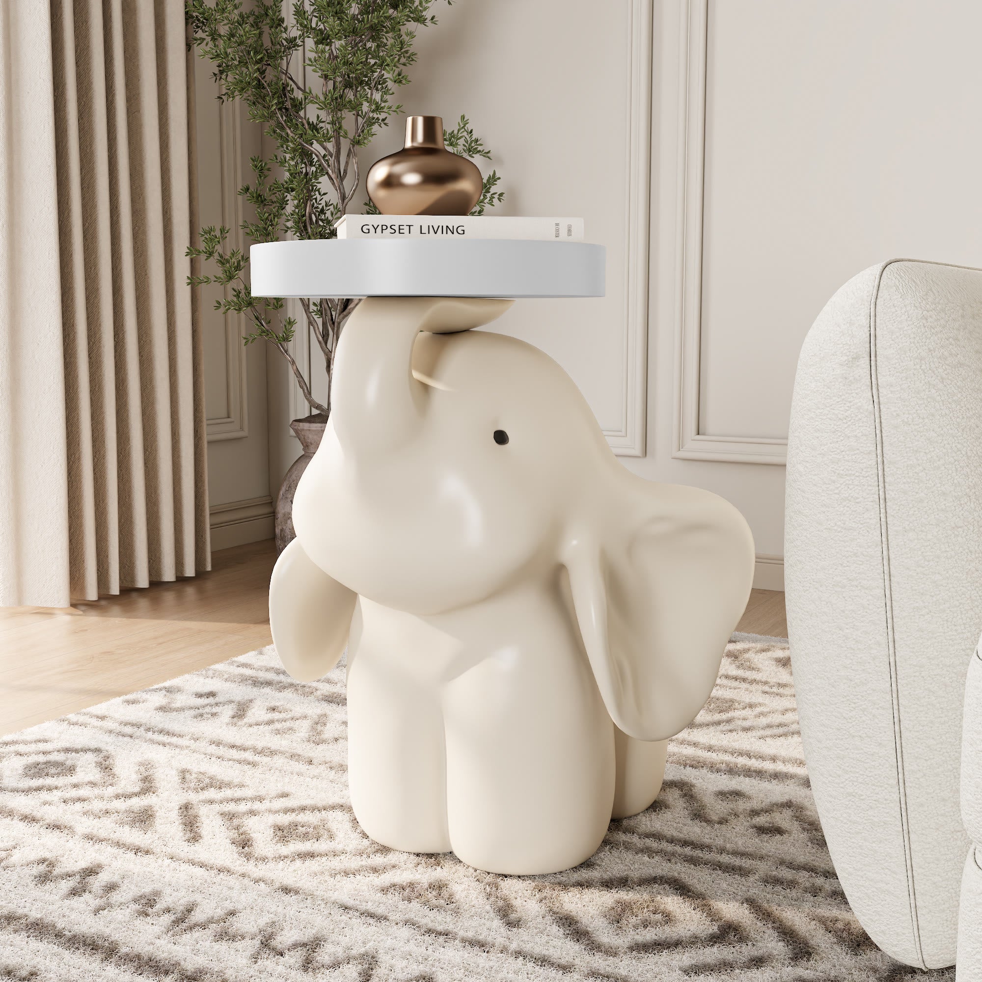 Iffhome Elephant Base Side Table With Tray - Beige - image 6