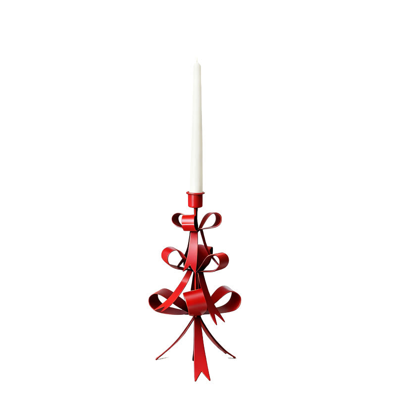 Iron Crafted Red Bow Christmas Tree Candle Holder - image 3