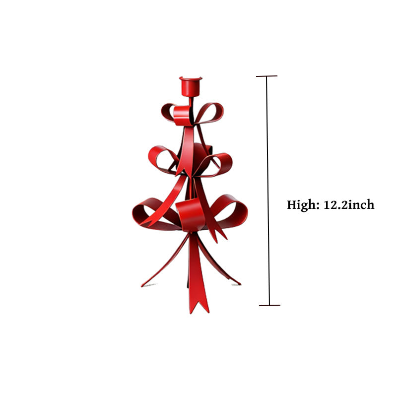 Iron Crafted Red Bow Christmas Tree Candle Holder - image 4