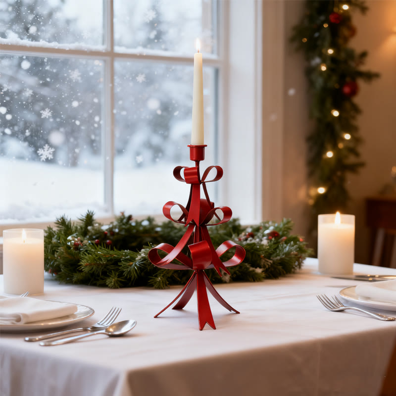 Iron Crafted Red Bow Christmas Tree Candle Holder - Red - image 0