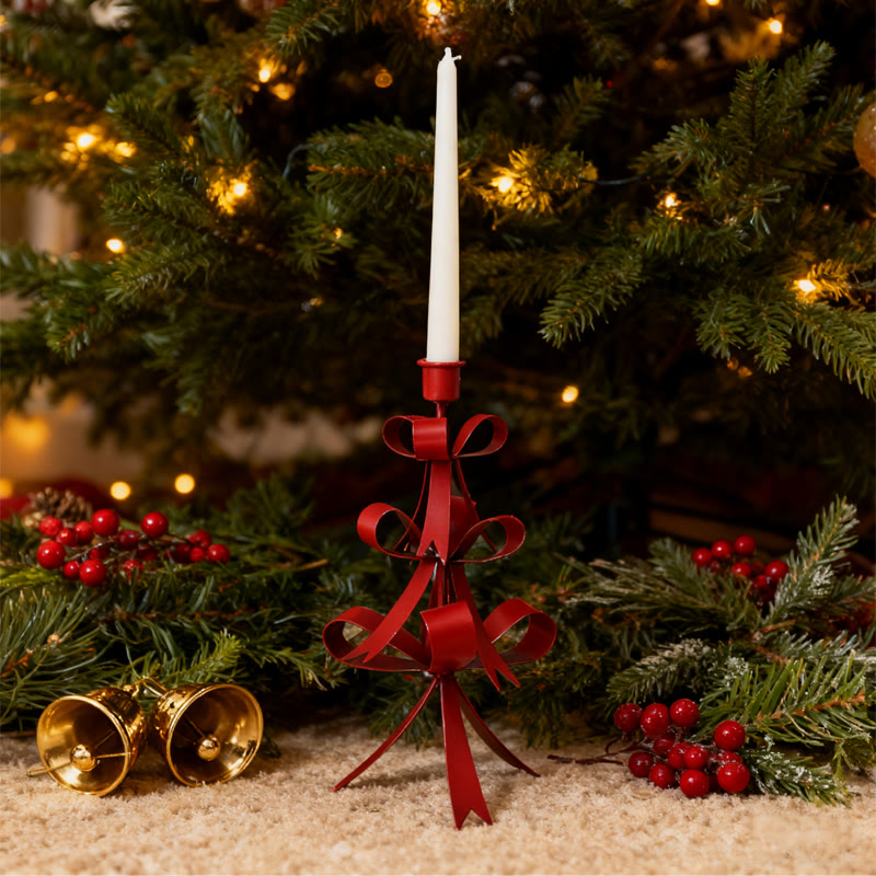 Iron Crafted Red Bow Christmas Tree Candle Holder - image 2