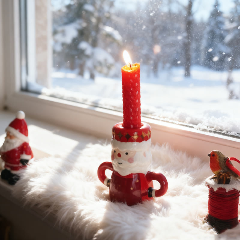 Santa Claus-shaped Hand-painted Ceramic Candle Holder - image 1