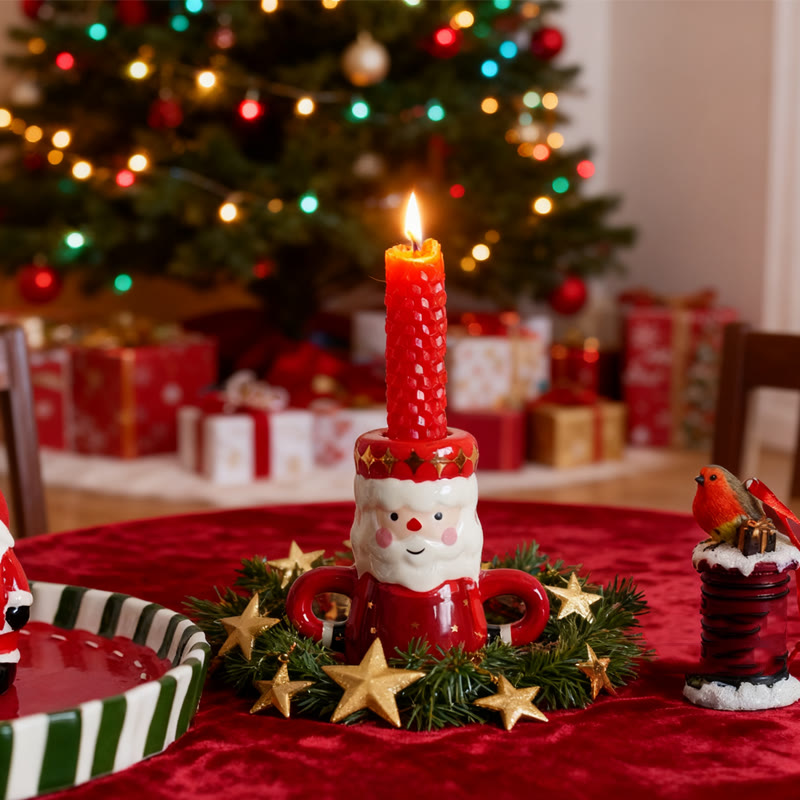 Santa Claus-shaped Hand-painted Ceramic Candle Holder - Red - image 0