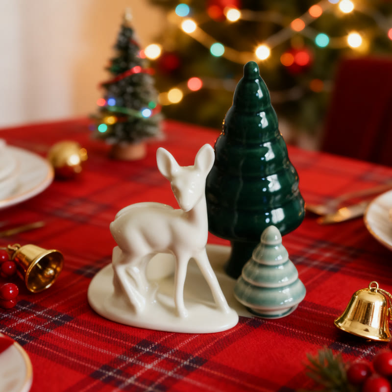 Decorative Candle Holder With Christmas Tree And Reindee - Green - image 0