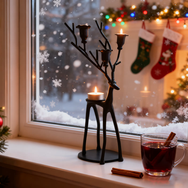 Vintage Black Reindeer Candle Holder - Black - image 0