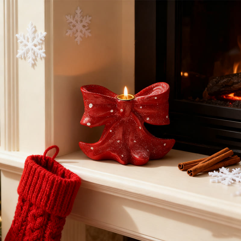 Polka Dot Ribbon Bow Christmas Candle Holder - image 1