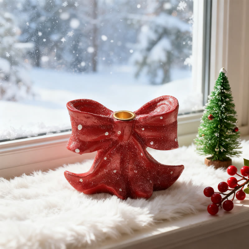 Polka Dot Ribbon Bow Christmas Candle Holder - Red - image 0