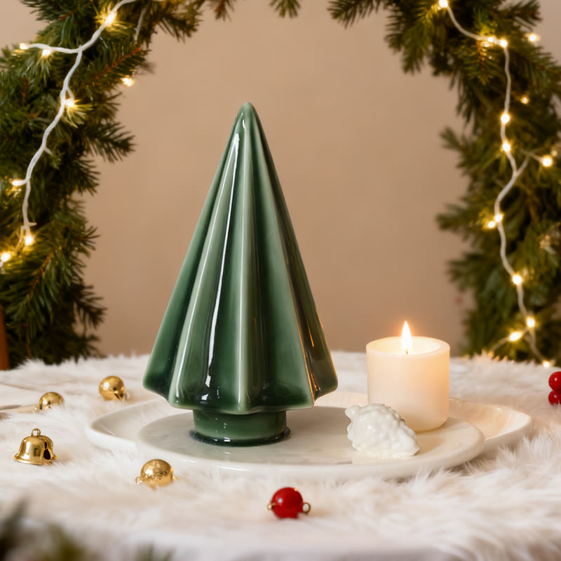 Christmas Pine Tree-shaped Ceramic Candle Holder - Green - image 0