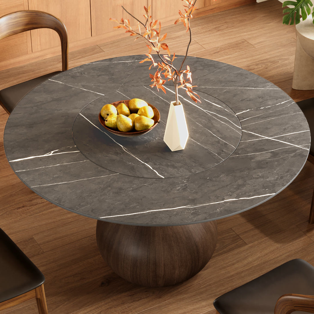 Hourglass-shaped Base Dining Table With Built-in Lazy Susan - image 4