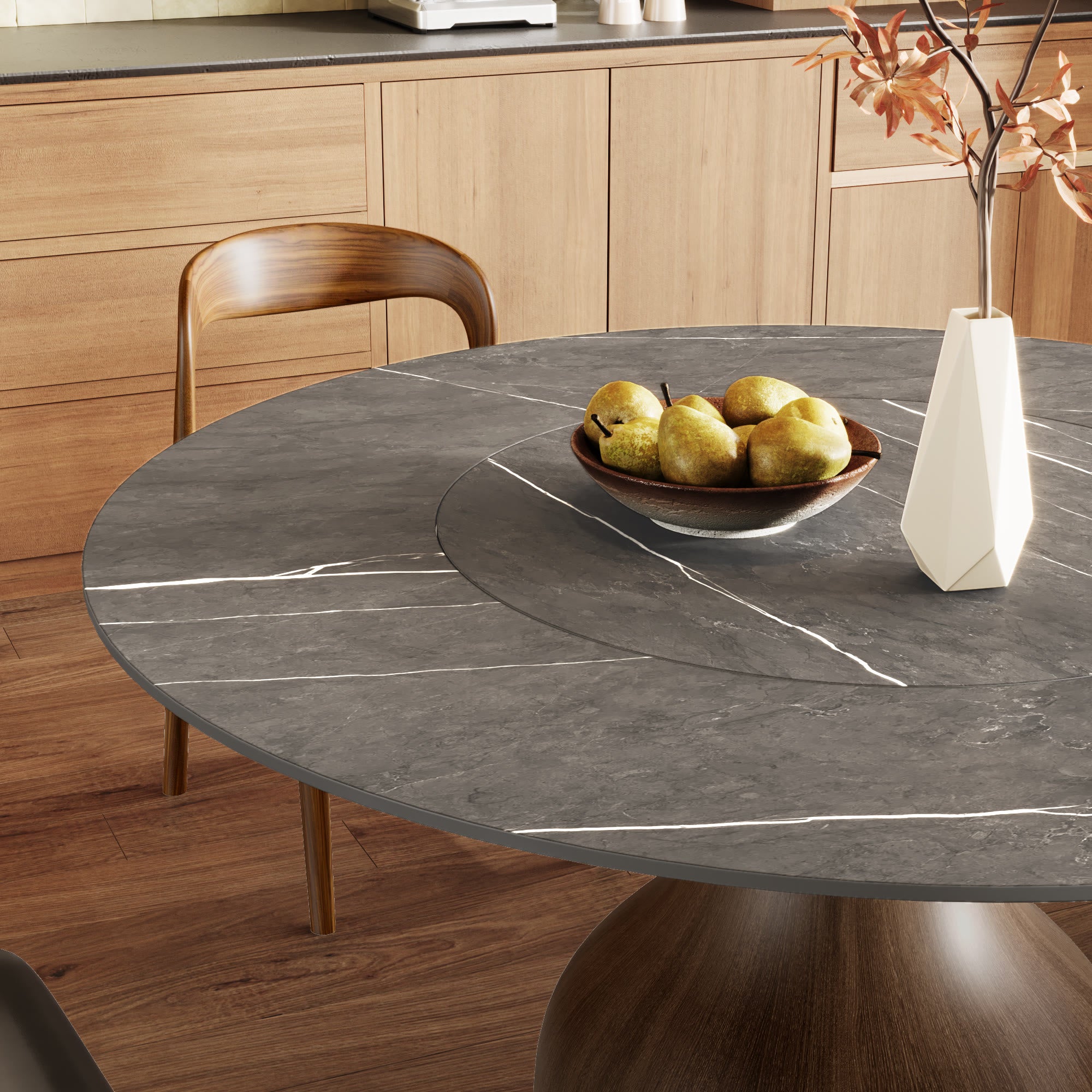 Hourglass-shaped Base Dining Table With Built-in Lazy Susan - image 5